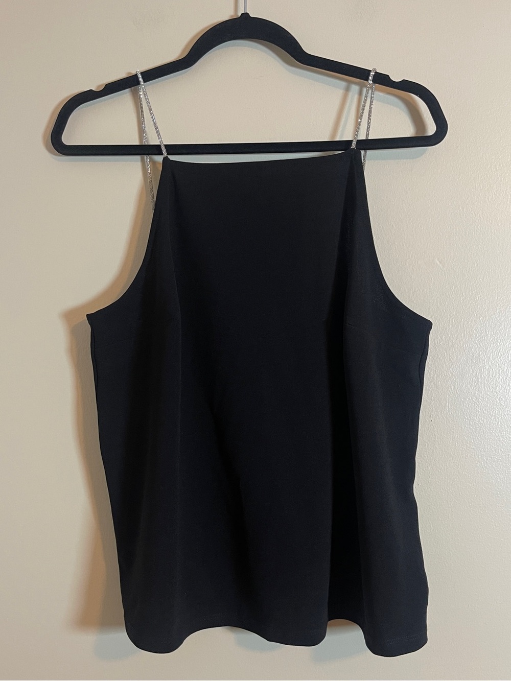 H&M Top Womens L Black Shimmer Spaghetti Strap Sleek Minimalist Evening Tank